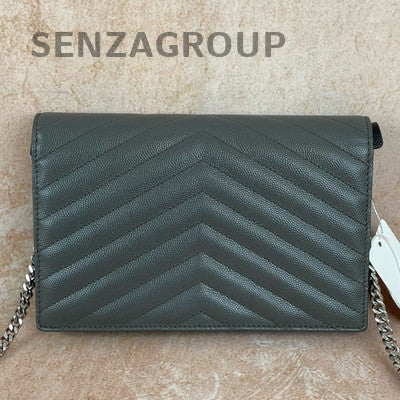 Saint Laurent Gray Caviar Leather Silver Chain Shoulder Crossbody Bag Classic