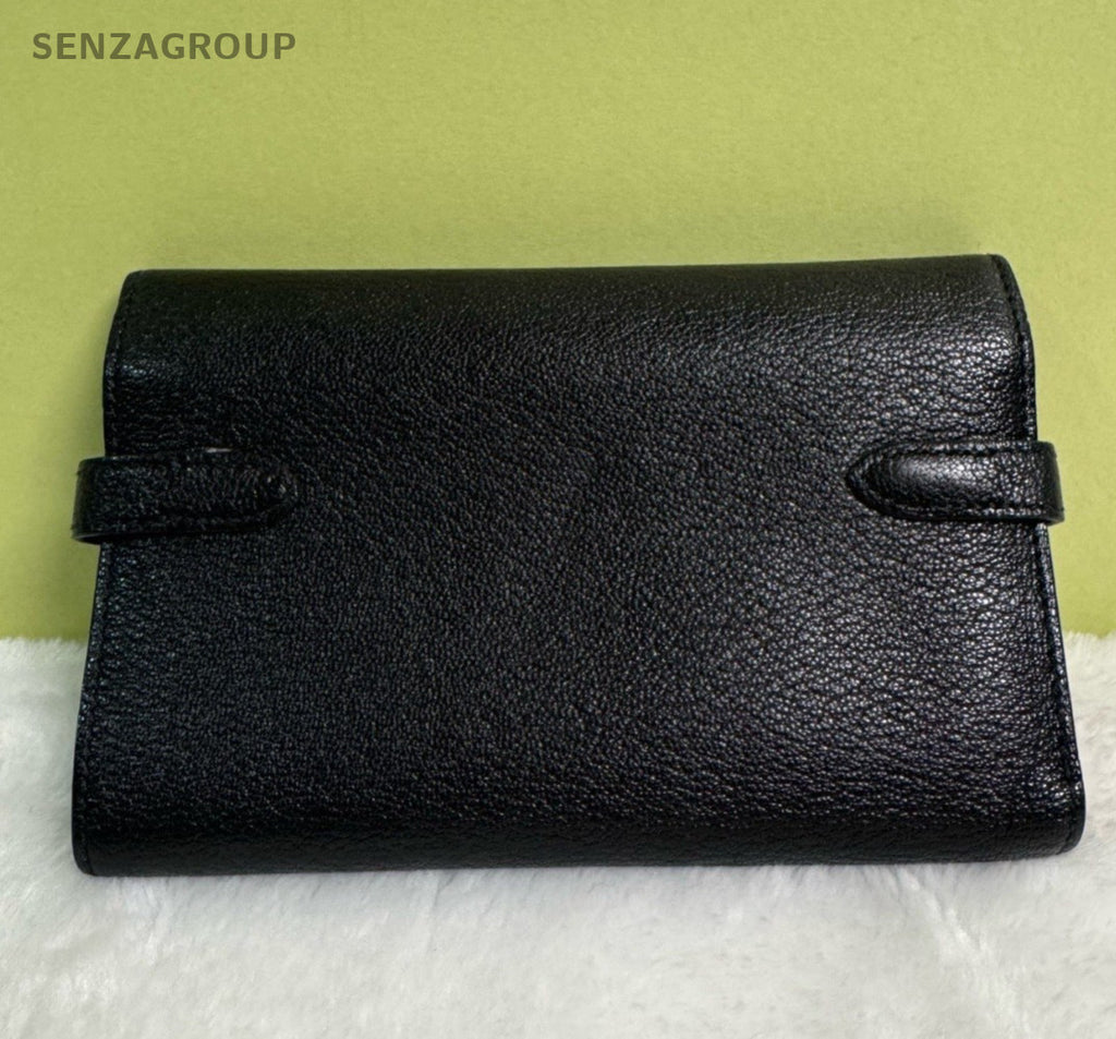 Hermes Kelly Long Wallet Classic Clutch Black Gold Used Women Fashion