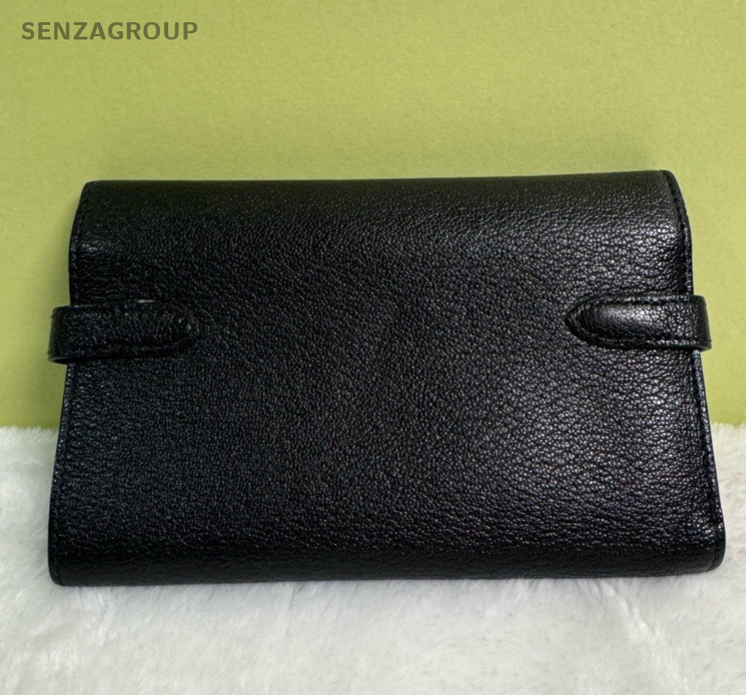 Hermes Kelly Long Wallet Classic Clutch Black Gold Used Women Fashion