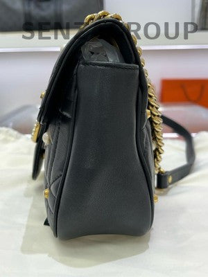 Gucci Marmont 26 Black Gold Pearl Chain Shoulder Crossbody Bag Medium