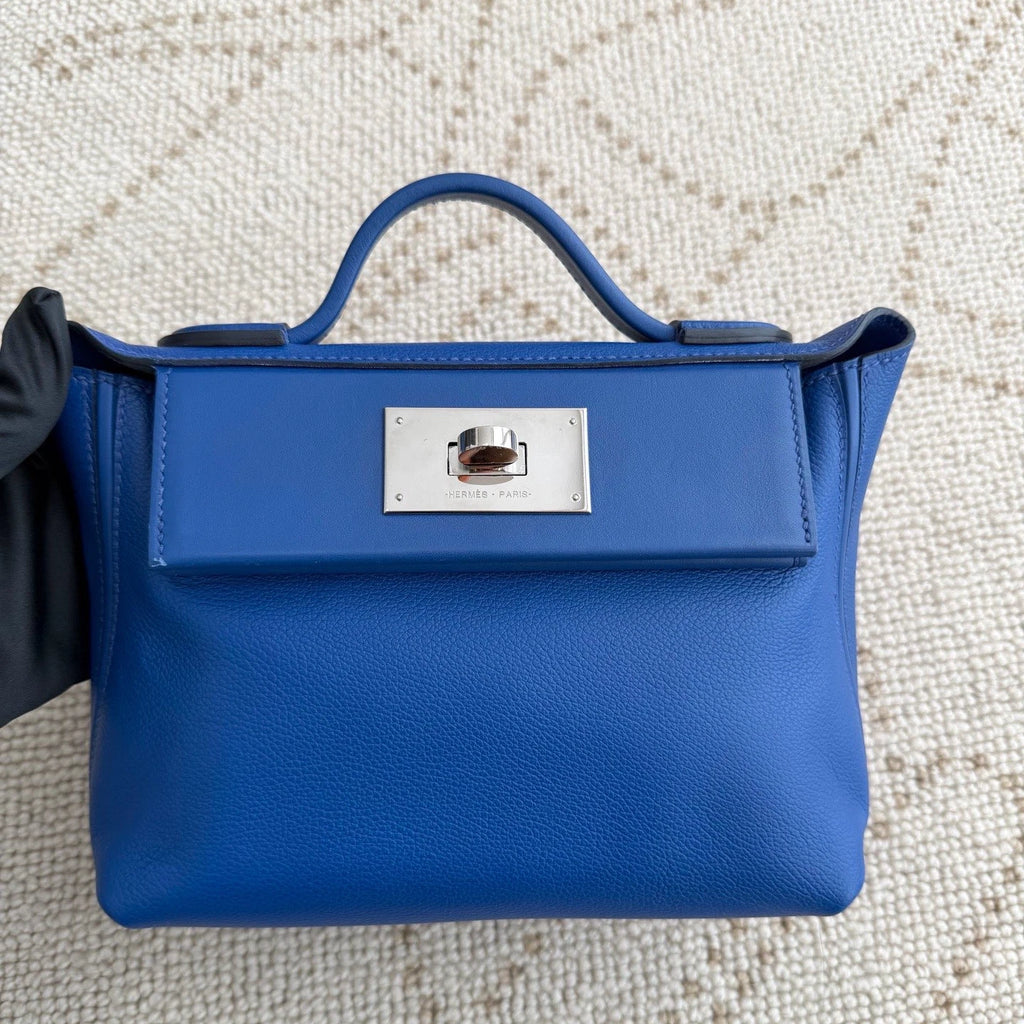 Hermes 2424 Mini Top Handle Shoulder Bag Blue Silver Used Women Classic
