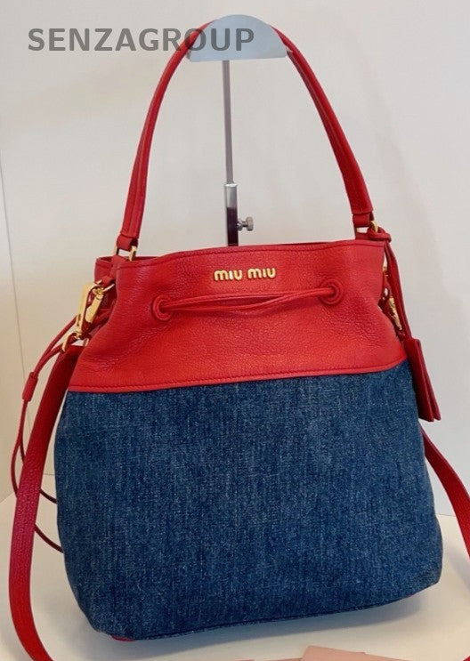 Miu Miu Bucket 2Way Shoulder Bag Crossbody Red Blue Gold Women Classic Designer