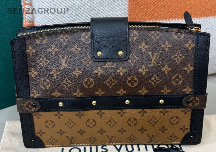 Louis Vuitton Trunk Monogram Clutch Shoulder Bag Crossbody Brown Gold Women