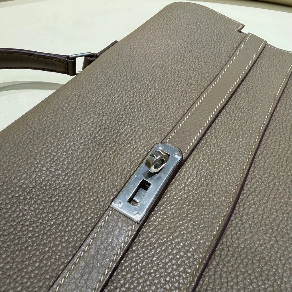 Hermes Kelly Depeche38 Togo Leather Gray Silver Hardware Satchel Handbag
