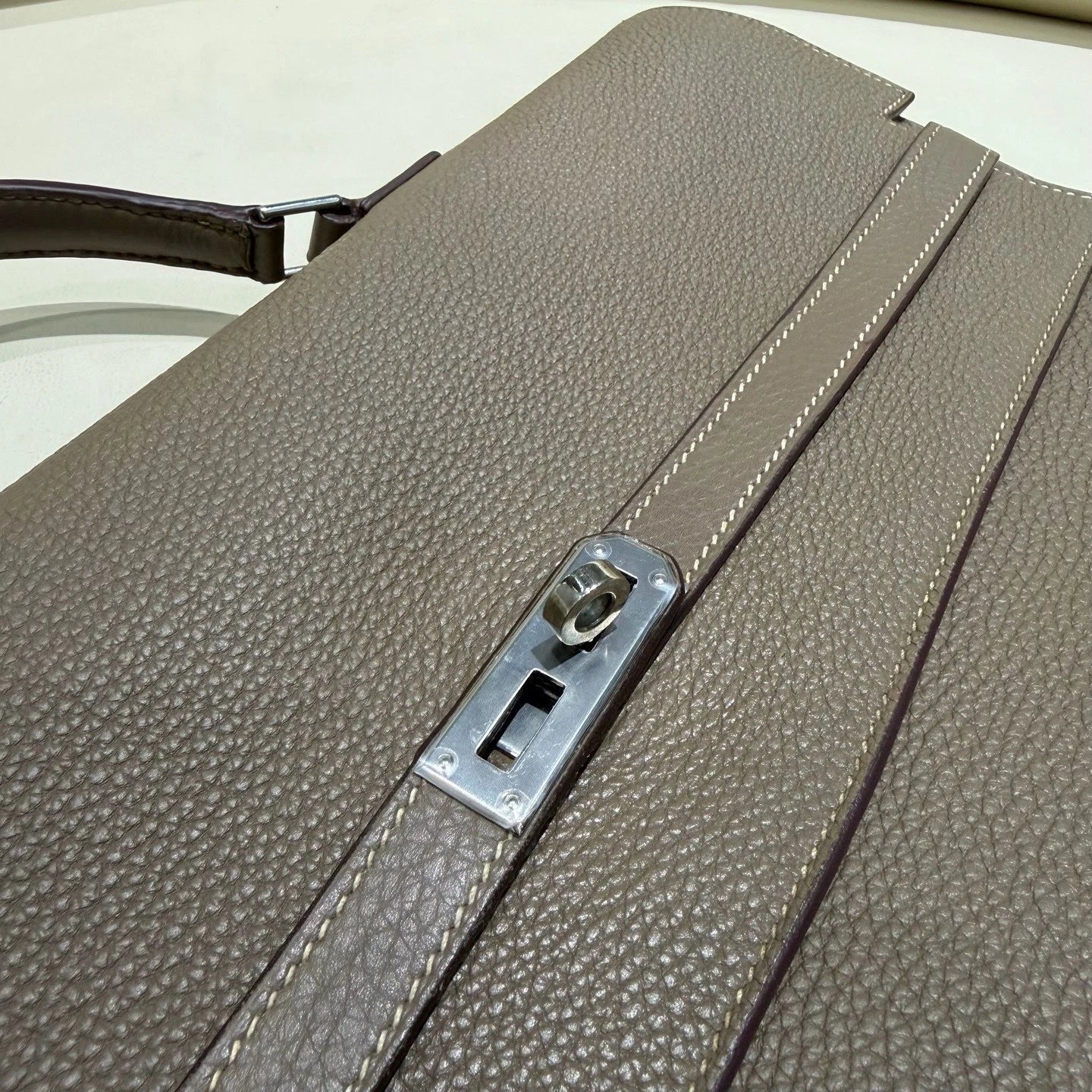 Hermes Kelly Depeche38 Togo Leather Gray Silver Hardware Satchel Handbag