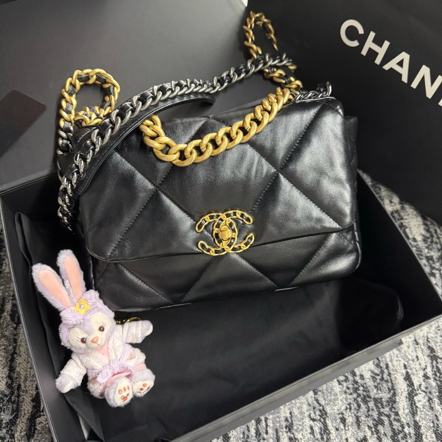 New Authentic CHANEL 19 Black Gold Small Shoulder Bag for Women
