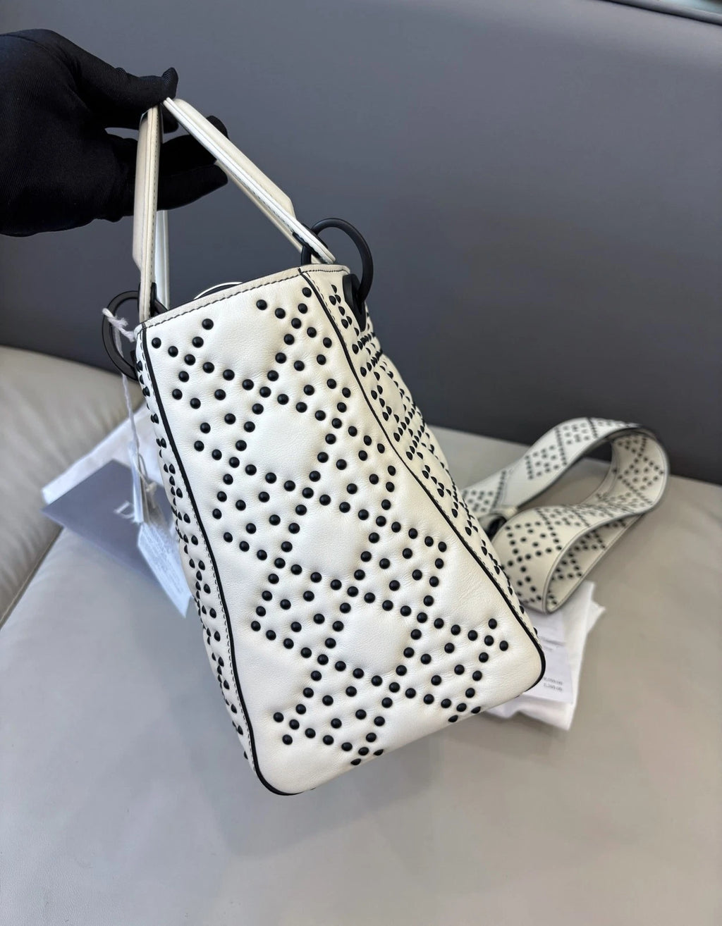 Dior Lady Dior Black White Handbag Excellent