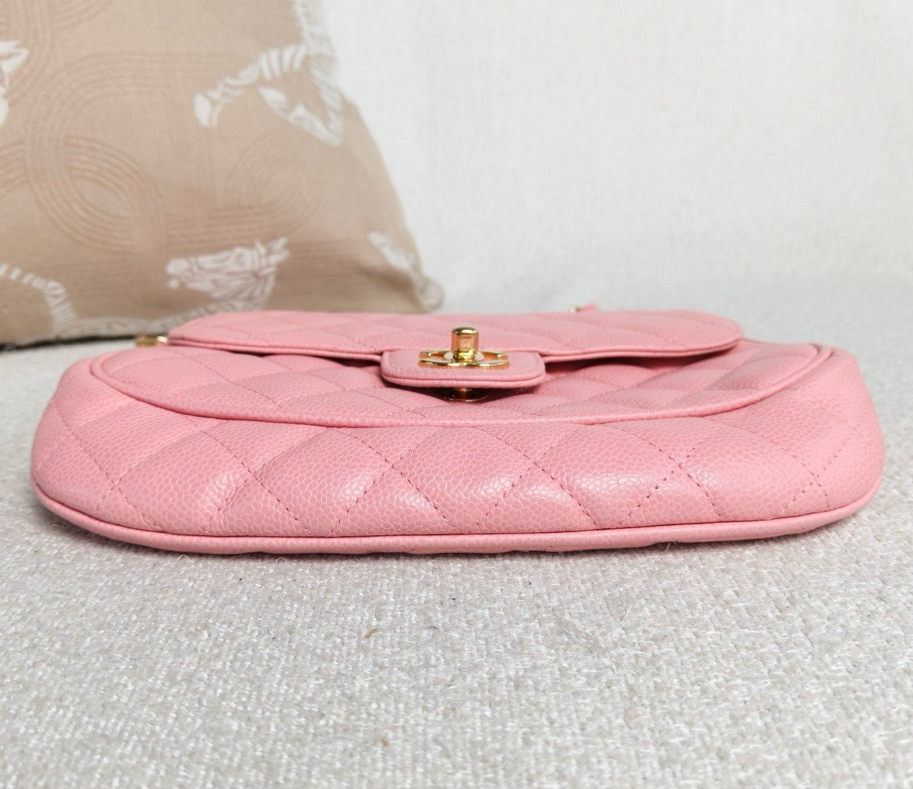 Chanel Diamond Chain Shoulder Bag Pink Gold Used Women Classic Vintage