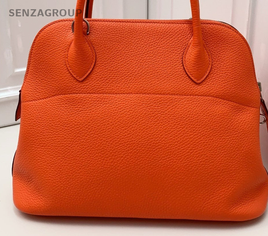 Hermes Bolide 2Way Hand Shoulder Bag Orange Silver Used Women Classic Designer