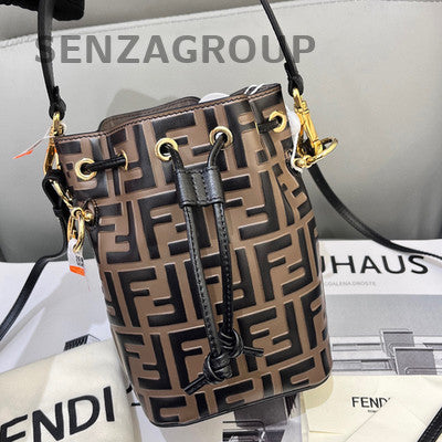Fendi Tresor Mini Bucket Bag Brown Black Gold Hardware Women's Fashion Classic