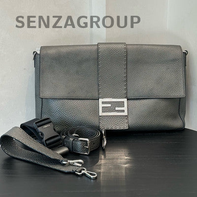 Fendi Silver Grey Leather Large Tote Shoulder Crossbody Bag Men Silver Hardware