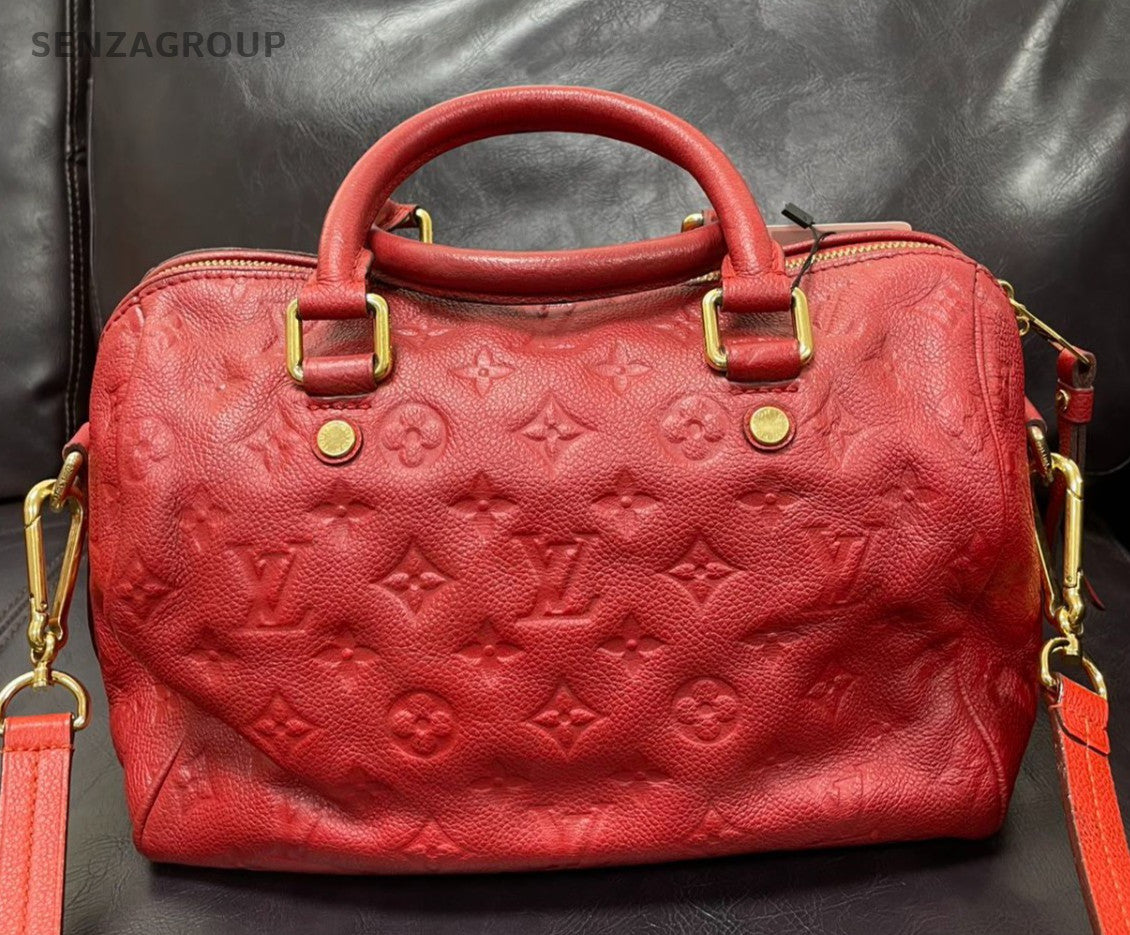 Louis Vuitton Monogram Empreinte Speedy25 Top Handle Bag Crossbody Red Women