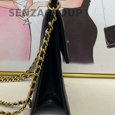 Chanel 23A Black Gold Chain Backpack Calfskin Classic Quilted Pattern