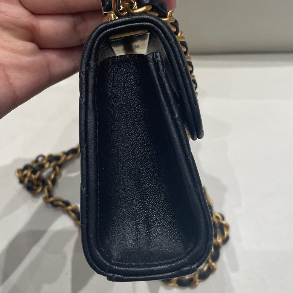 Chanel Coco Mini Black Gold Quilted Chain Shoulder Bag - Women's Fashion