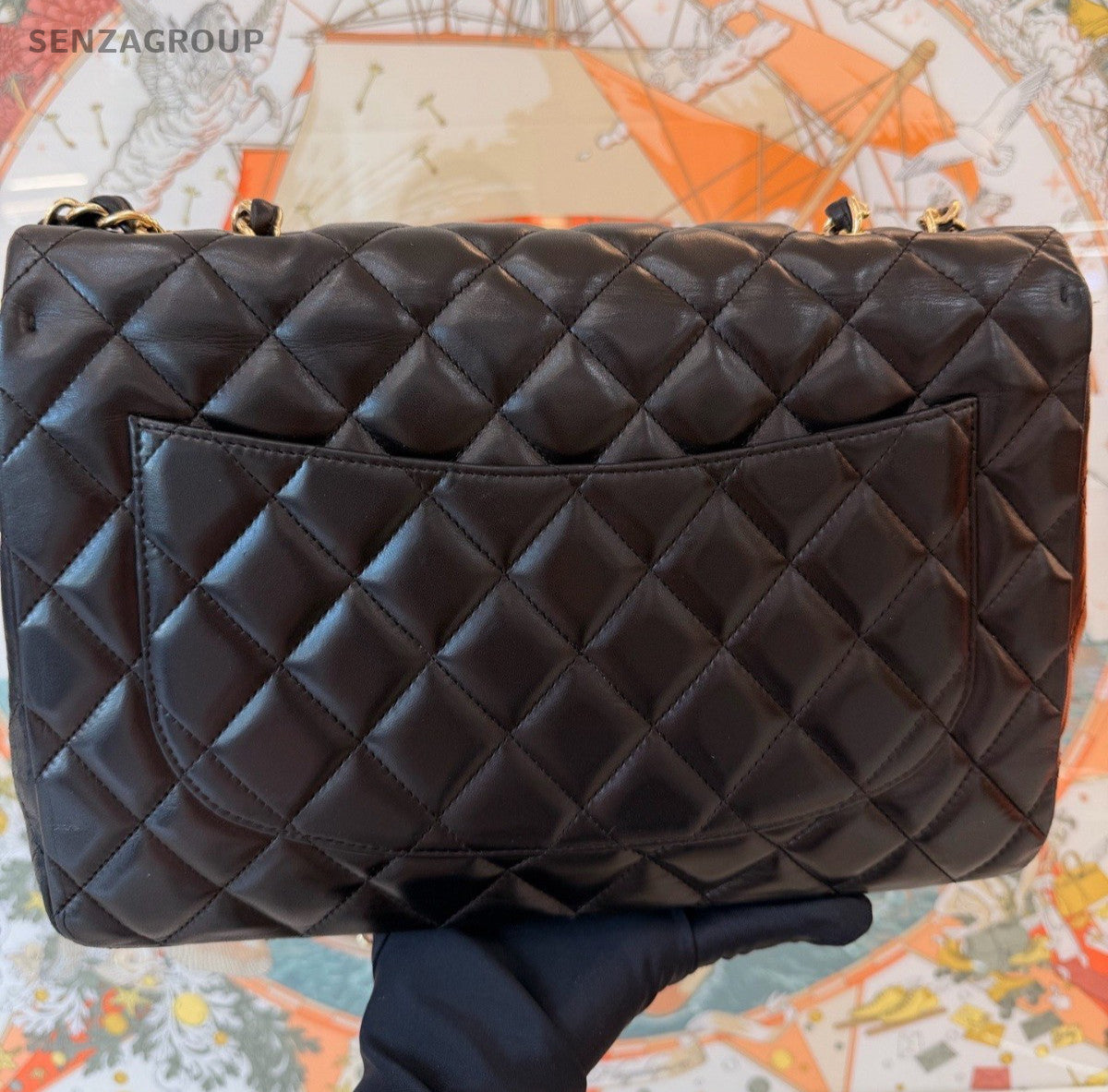 Chanel Classic Flap Jumbo GM Chain Shoulder Bag Crossbody Black Gold Women