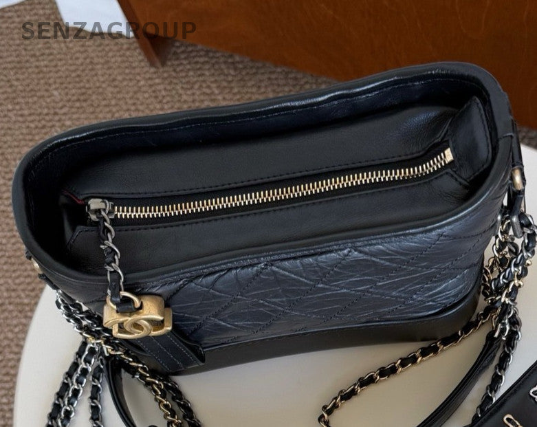 Chanel Gabrielle PM Chain Shoulder Bag Black Gold Diamond Women Classic Fashion