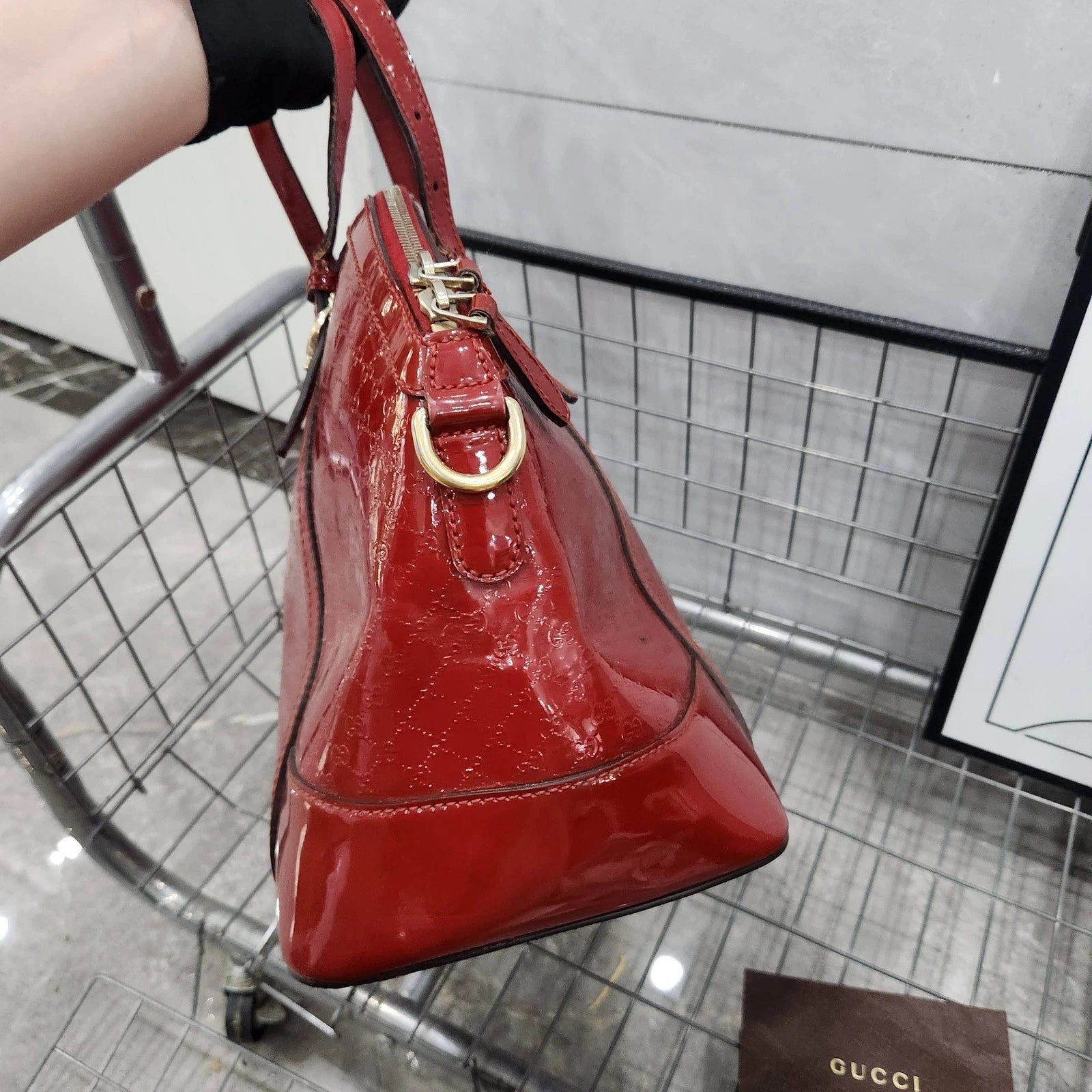 Gucci Red Patent Monogram Shell Handbag For Women