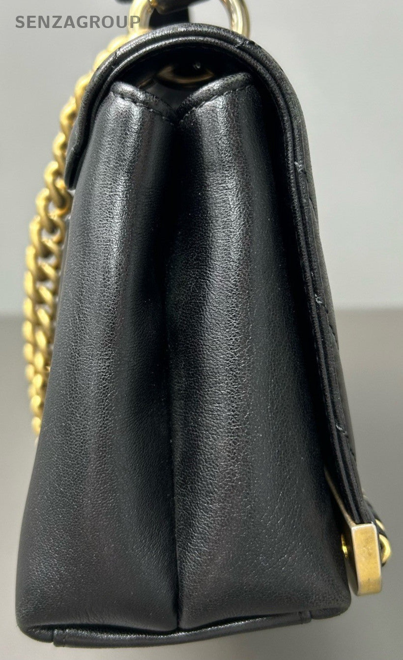 Chanel Lambskin Chain Shoulder Bag Crossbody Black Gold Women Classic Designer