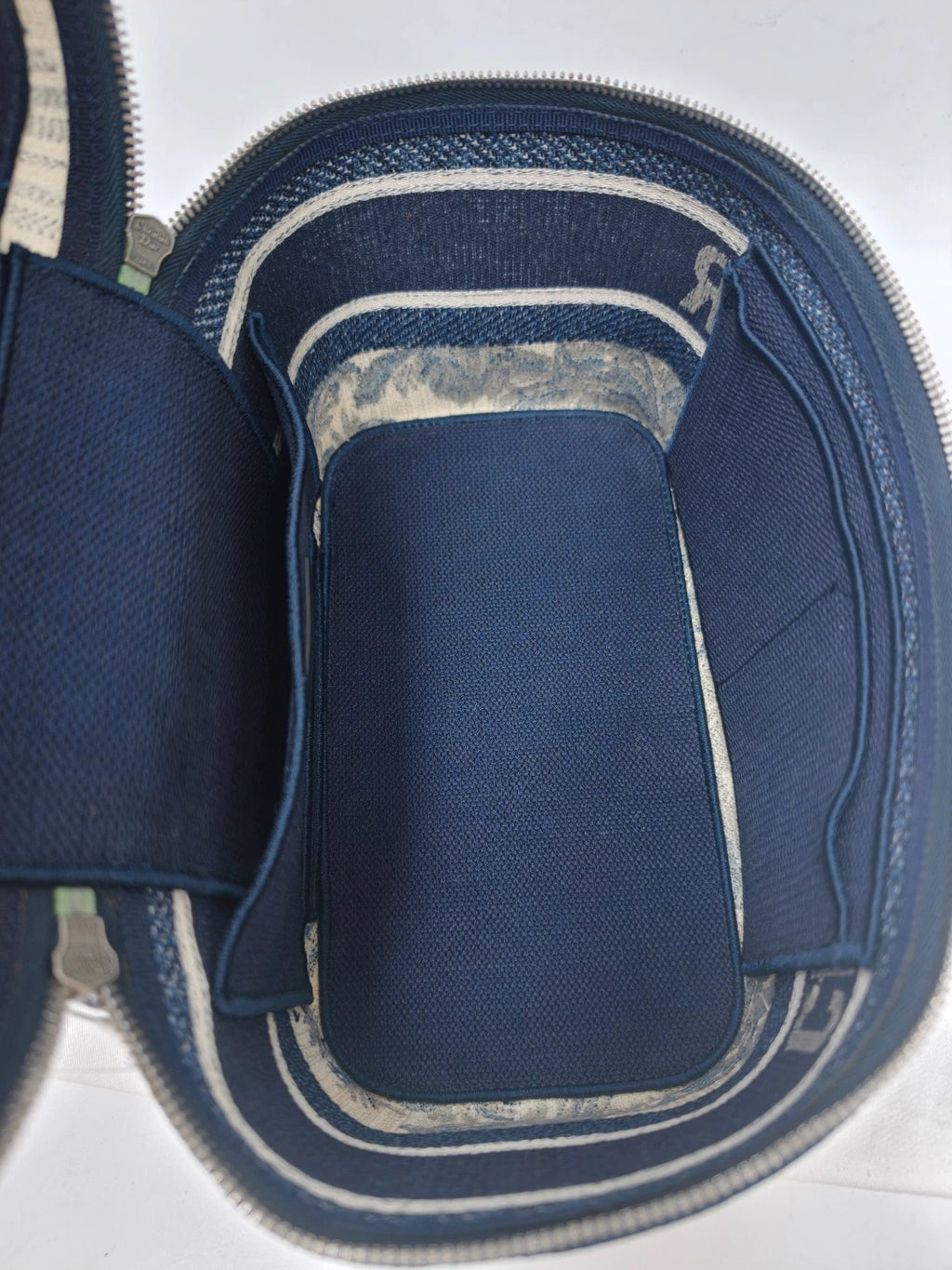 Christian Dior Travel Vanity Case Canvas Top Handle Bag Blue Silver Women