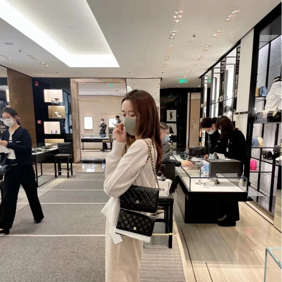 CHANEL Black Gold Lambskin WOC Crossbody Bag For Women