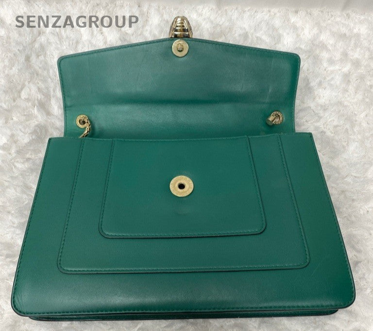 Bvlgari Serpenti Chain Shoulder Bag Crossbody Green Gold Women Classic Fashion