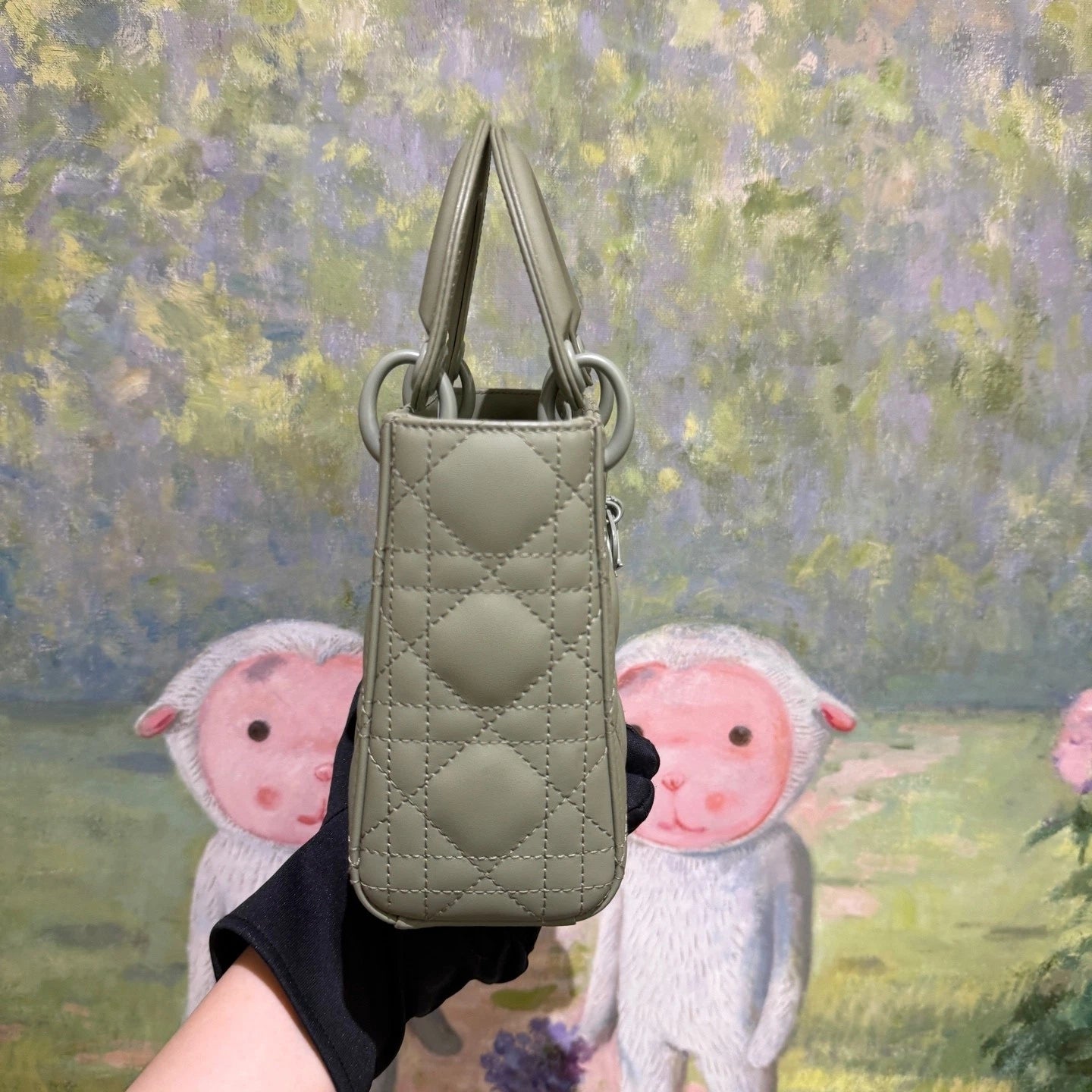 Dior Lady Dior Green Top Handle Excellent