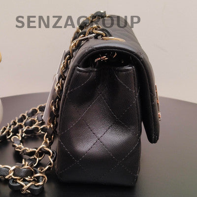 Chanel Classic Quilted Lambskin Black Gold Chain Shoulder Crossbody Bag