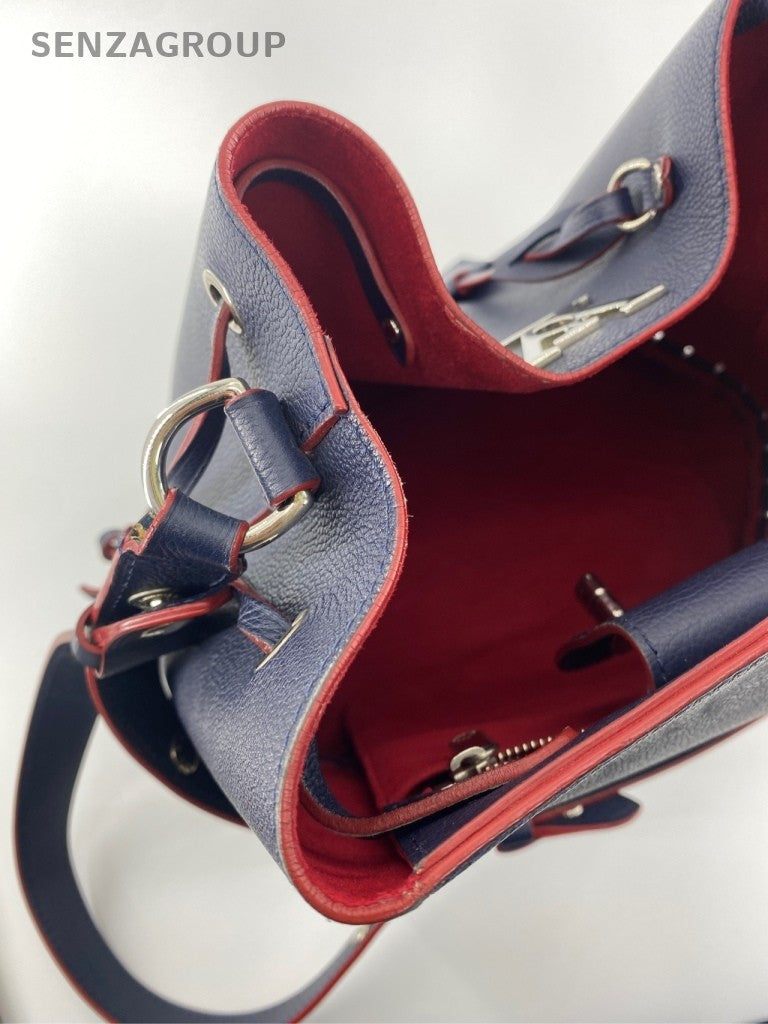 Louis Vuitton Neo Bucket Calfskin Shoulder Bag Blue Red Silver Women Classic