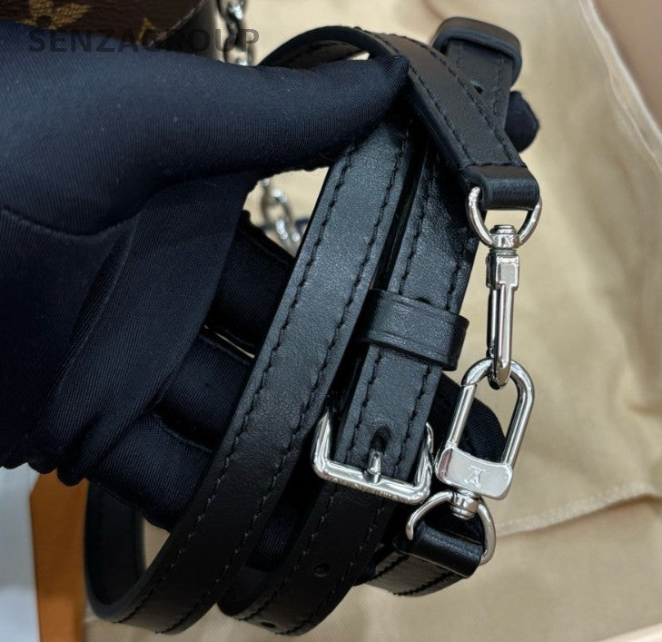 Louis Vuitton Monogram Camera Box Chain Shoulder Bag Black Brown Silver Women