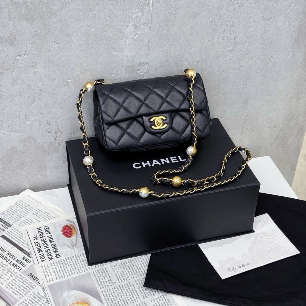 CHANEL Black Gold Lambskin CF Mini Crossbody Bag For Women