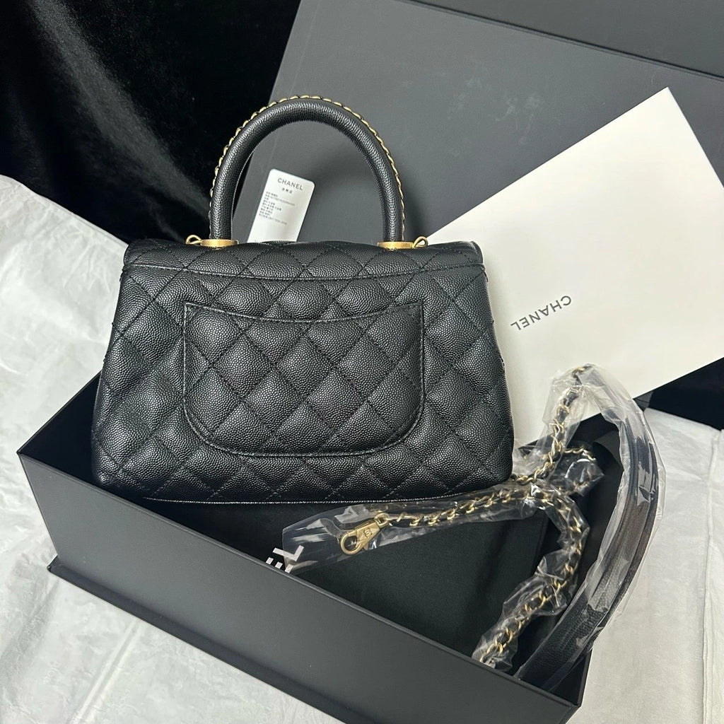 CHANEL Coco Handle Small Black Leather Top Handle Bag For Women
