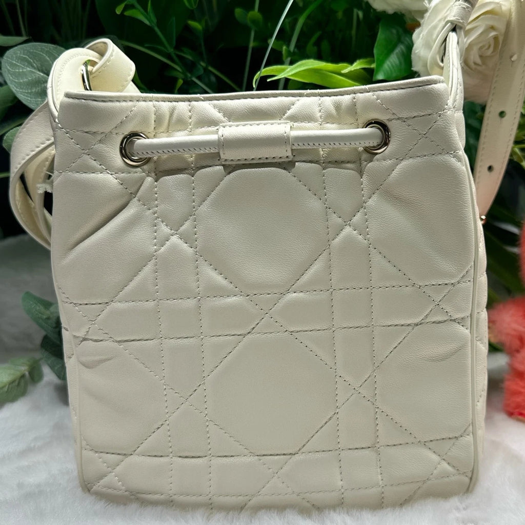Dior D-Motion White Lambskin Bucket Shoulder Crossbody Bag For Women