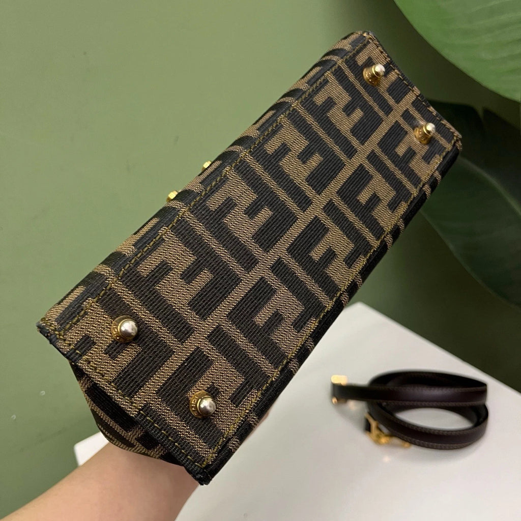 Fendi Zucca Monogram Top Handle Bag Shoulder Bag Brown Women