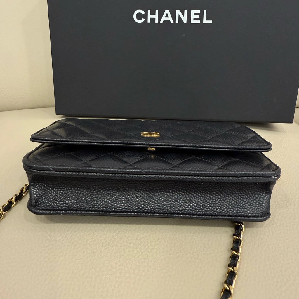CHANEL Black Gold Leather WOC Crossbody Bag For Women