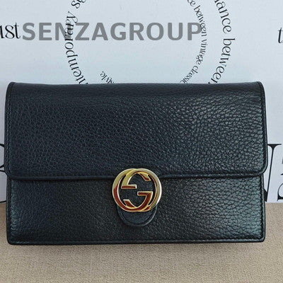 Gucci Black Gold GG Leather WOC Accordion Chain Shoulder Crossbody Bag