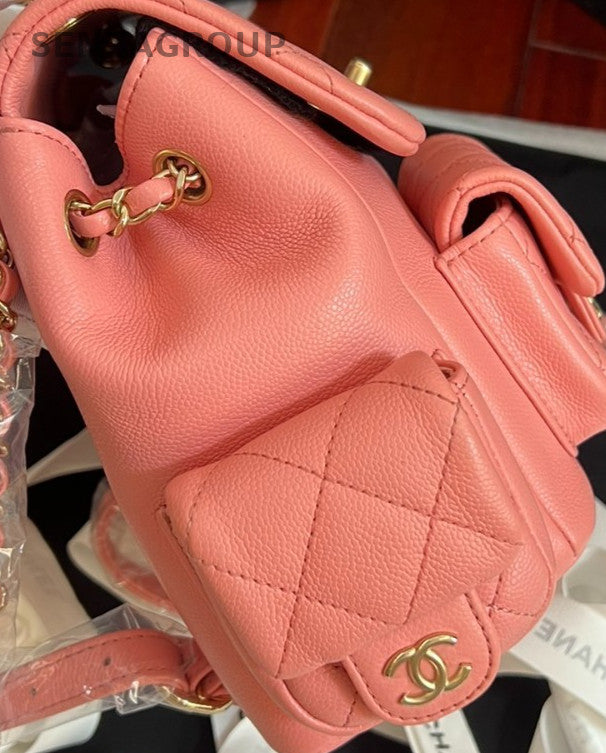 Chanel Duma PM Calfskin Backpack Pink Gold Used Women Designer Classic