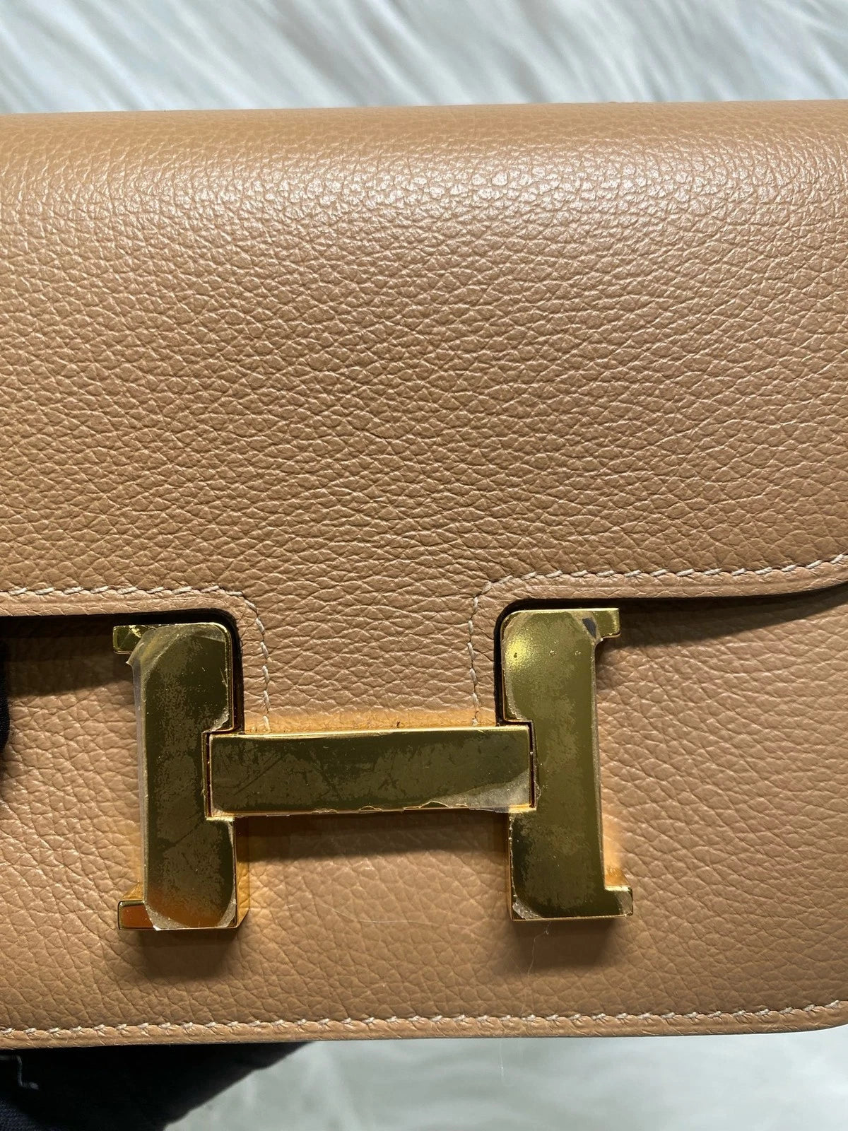 Hermes Leather Slim Two-tone U Engraving Wallet Waist Bag For Women