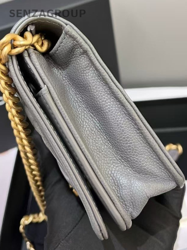 Chanel LEBOY WOC Diamond Chain Shoulder Bag Gray Gold Women Classic Designer