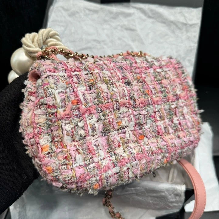 Chanel Classic Flap Pink Top Handle Bag Shoudler Bag Gold Hardware Women D