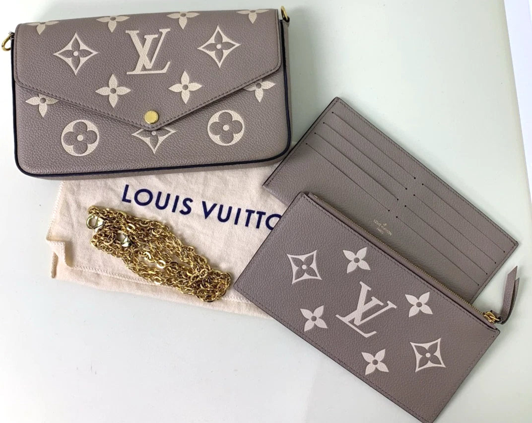 Louis Vuitton Félicie Pochette Elephant Gray Chain Strap Crossbody Bag - Pre-Owned
