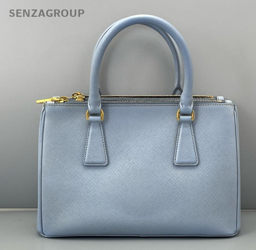 Prada Galleria PM Top Handle Bag Crossbody Blue Gold Women Classic