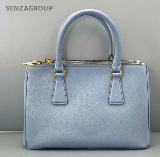 Prada Galleria PM Top Handle Bag Crossbody Blue Gold Women Classic