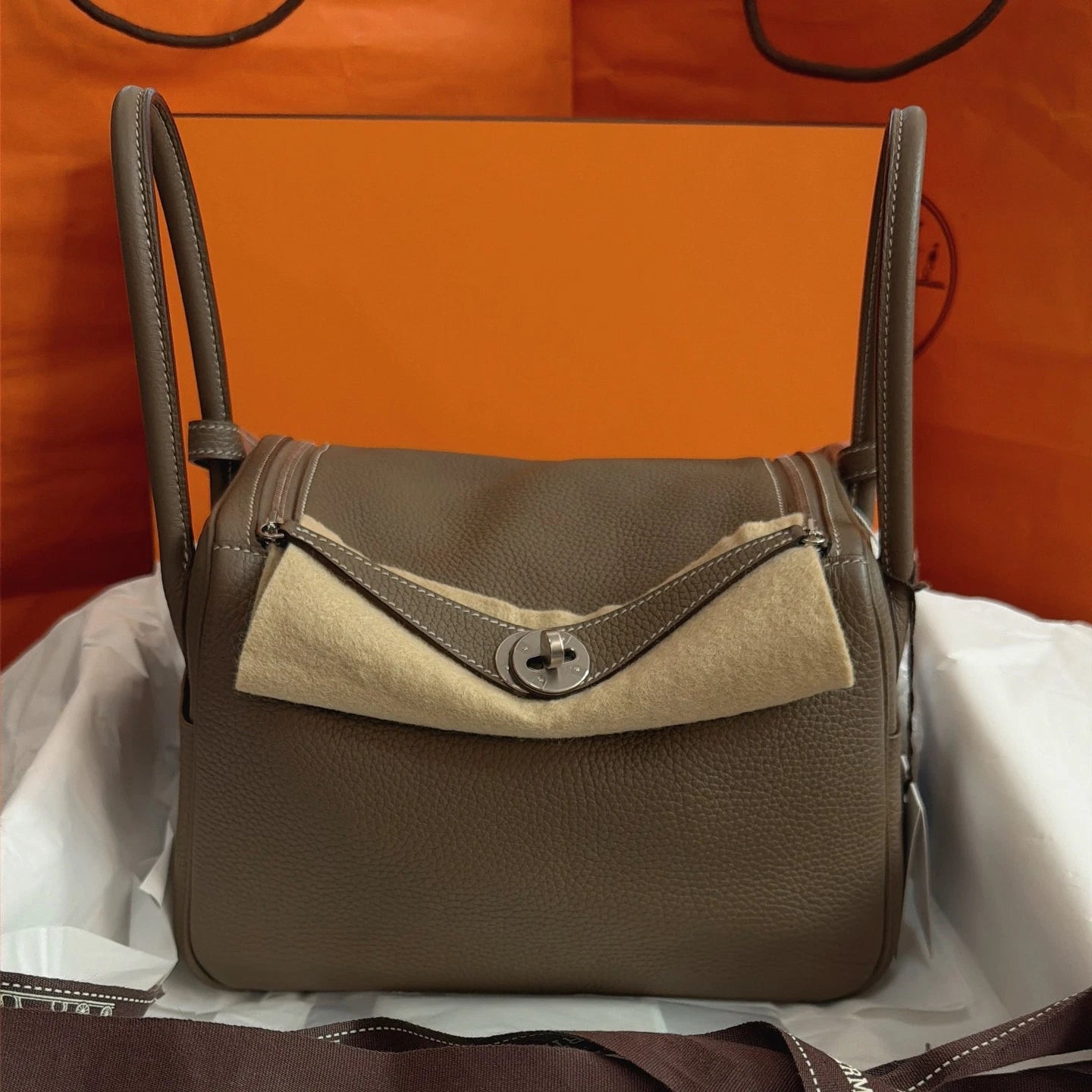 Hermes Lindy26 Top Handle Shoulder Bag Gray Silver Women Classic