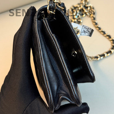 Chanel WOC Quilted Chain Shoulder Crossbody Bag Black Gold Classic Women