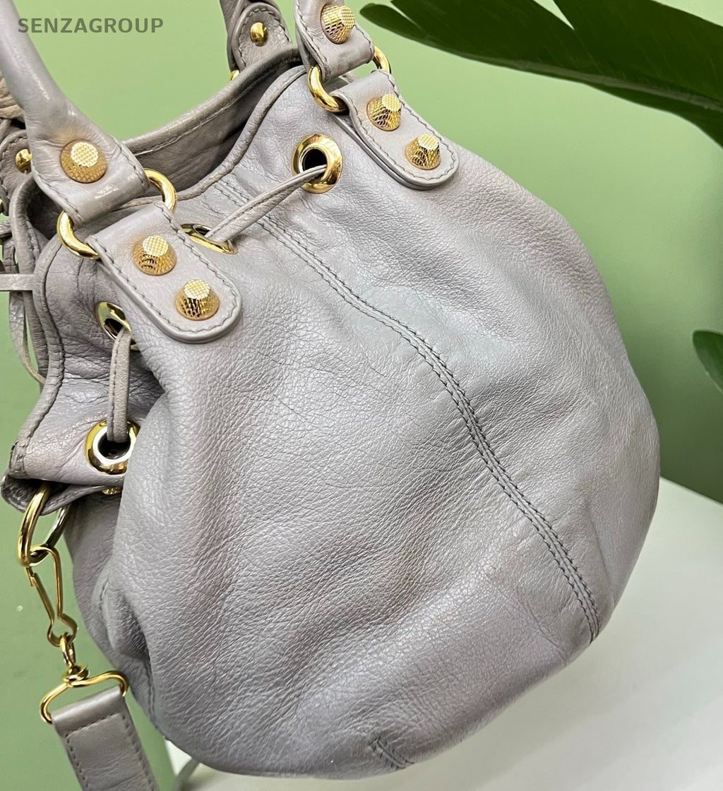 Balenciaga City Bag Bucket Gray Gold Top Handle Bag Crossbody Women Fashion