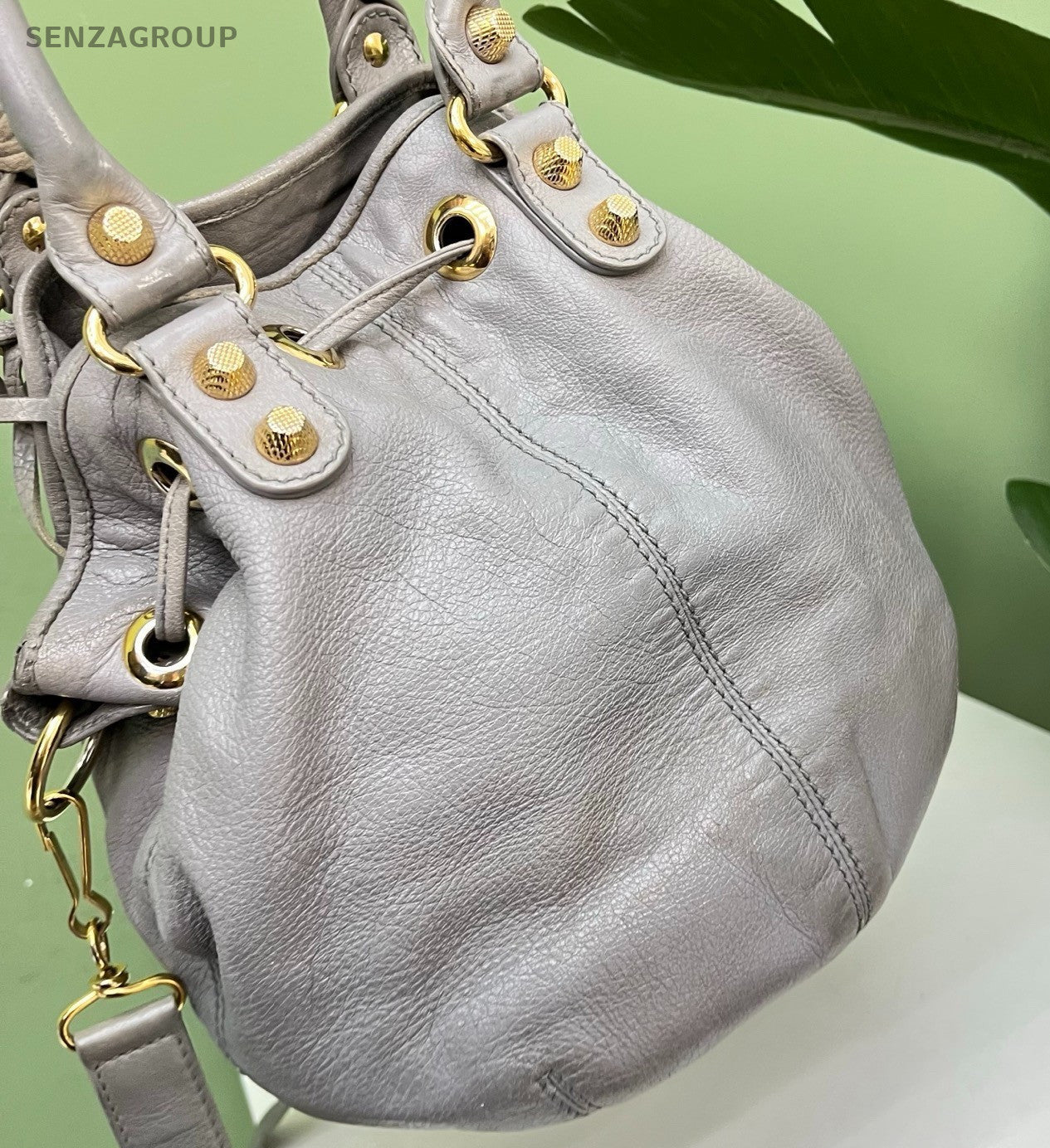 Balenciaga City Bag Bucket Gray Gold Top Handle Bag Crossbody Women Fashion
