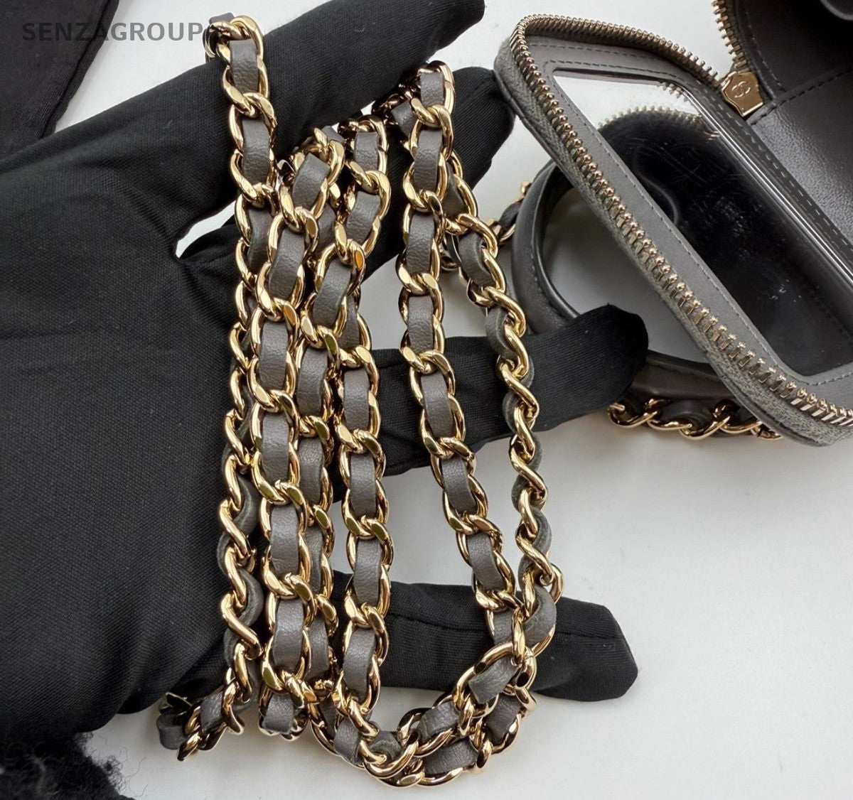 Chanel Vanity Case Lambskin Mini Top Handle Shoulder Crossbody Gray Gold Women