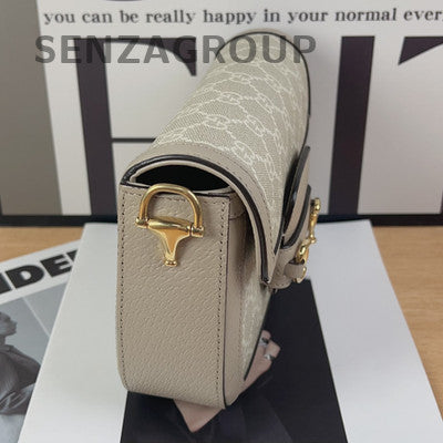 Gucci 1955 Mini Horsebit Shoulder Bag Grey Gold Classic Women's