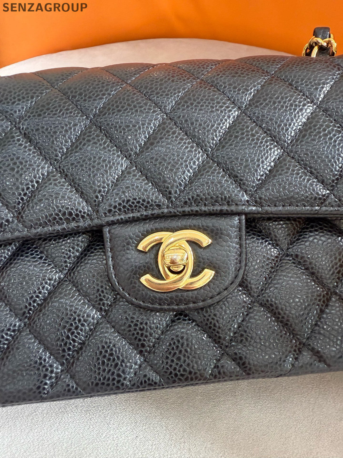 Chanel CF Black Gold Small Quilted Chain Shoulder Crossbody Bag