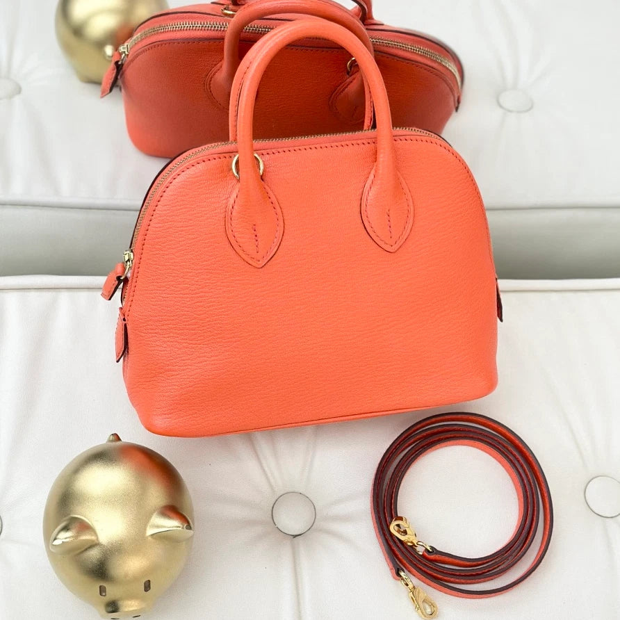 Hermes Bolide Mini Evercolor Top Handle Crossbody Bag Orange Gold Women S